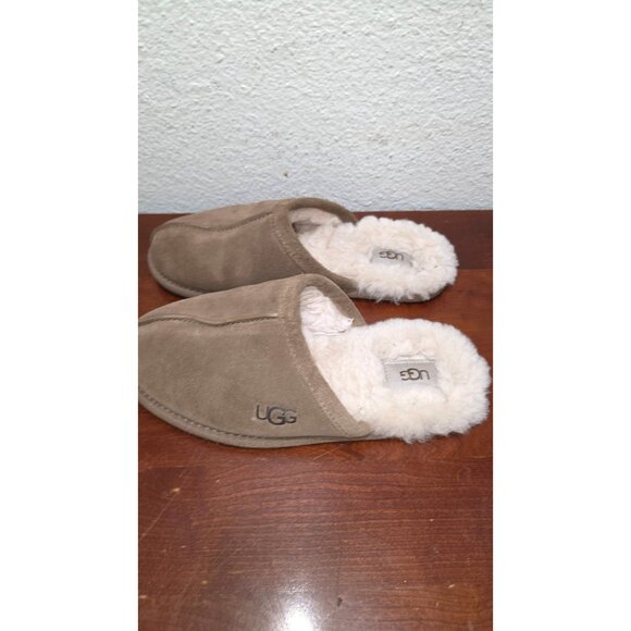 Ugg Womens Tan Suede Scuff Slippers With Shearling Lining And Rubber Sole Size 7 - Picture 3 of 6